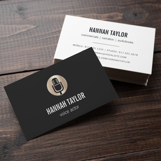 Cartão De Visita Ator de Voz do Microfone Dourado (Criador carregado)