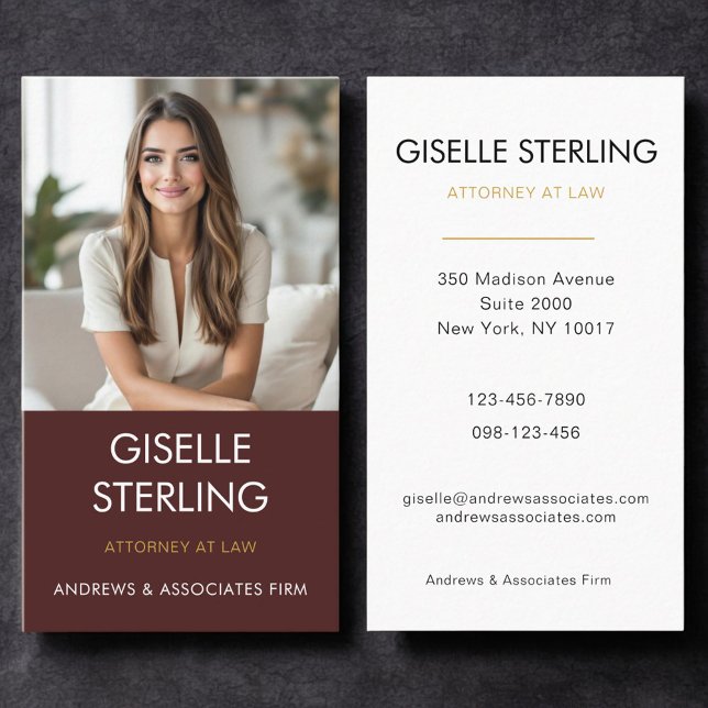 Cartão De Visita Attorney at Law Burgundy Gold Photo  (Criador carregado)