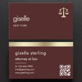 Cartão De Visita Attorney at Law Burgundy Gold Scales of Justice