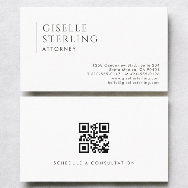 Cartão De Visita Attorney Simple Modern Professional QR Code (Criador carregado)