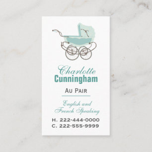 Cartão De Visita Au Pair Personalizado Verde Menta e Branco