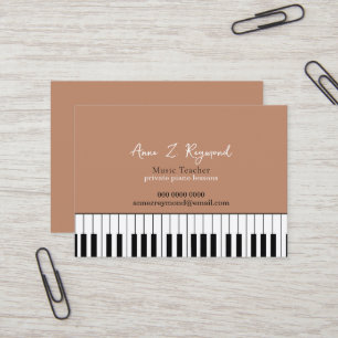 Cartão De Visita Aulas de Piano Professor de Música boho marrom