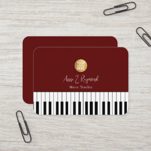 Cartão De Visita Aulas de Piano Professor de Música elegante vermel