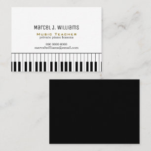 Cartão De Visita Aulas de Piano Professor de Música preto/branco
