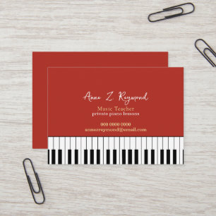 Cartão De Visita Aulas de Piano Professor de Música vermelho-tijolo