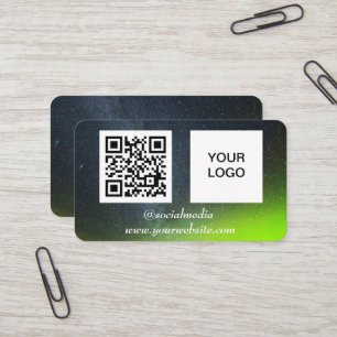 Cartão De Visita Aurora Borealis Redes Sociais Código QR Verde