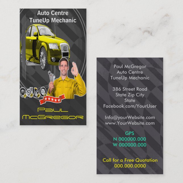 Cartão De Visita Auto Centre  - TuneUp Mechanic Business Card (Frente/Verso)