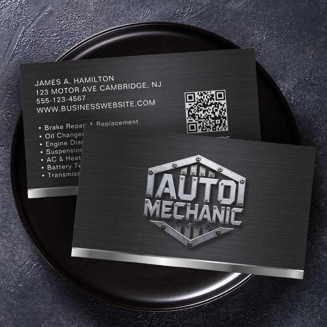 Cartão De Visita Auto Mechanic Automotive Repair Service QR Code (Criador carregado)