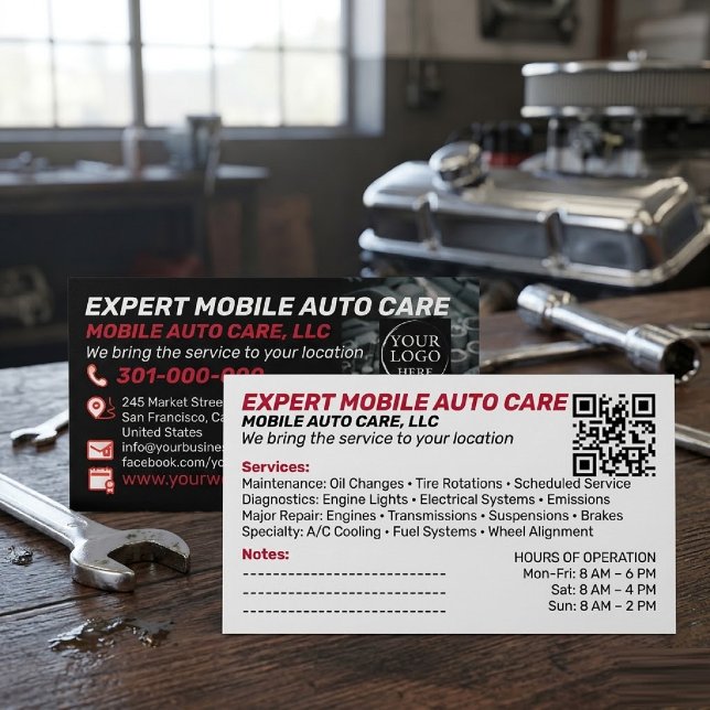 Cartão De Visita Auto Repair & Car AC Specialist Custom Logo QR Cod (Auto Repair & Car AC Specialist Custom Logo QR Code Business Card)