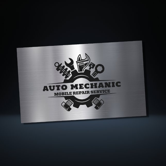 Cartão De Visita Automecânico Automotive Repair Service Metal (Criador carregado)