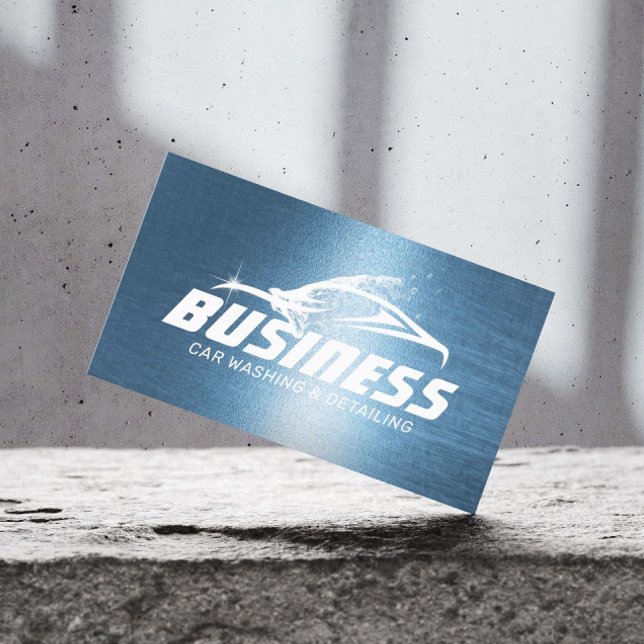 Cartão De Visita Automotivo de Lava-Automóvel Real Azul (Criador carregado)