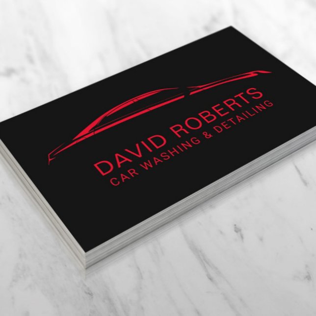 Cartão De Visita Automotivo Lava Automóvel Preto e Vermelho (Criador carregado)