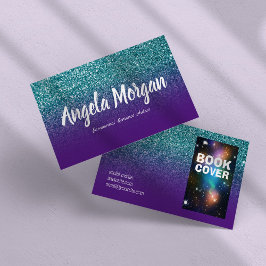 Cartão De Visita Autor de Foto com Brilho Ombre Roxo e Turquesa