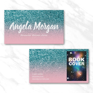 Cartão De Visita Autor de Foto Glitter de Ombre Rosa e Teal