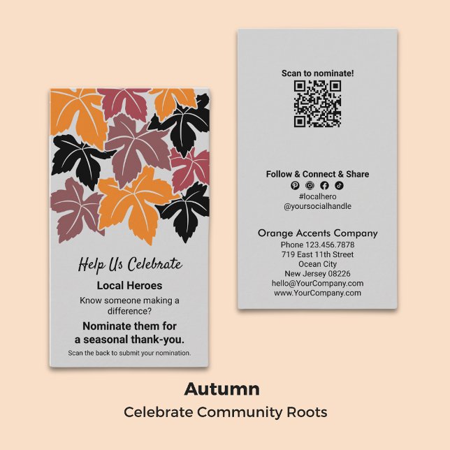 Cartão De Visita Autumn Local Hero Nomination Obrigado (Autumn Local Hero Nomination Thank You Business Card)