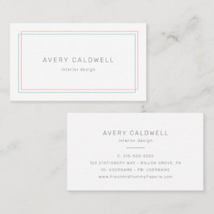 Cartão De Visita AVERY Borda Coral e Azul Claro Minimalista
