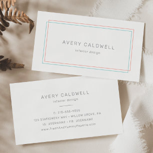 Cartão De Visita AVERY Borda Coral e Azul Claro Minimalista
