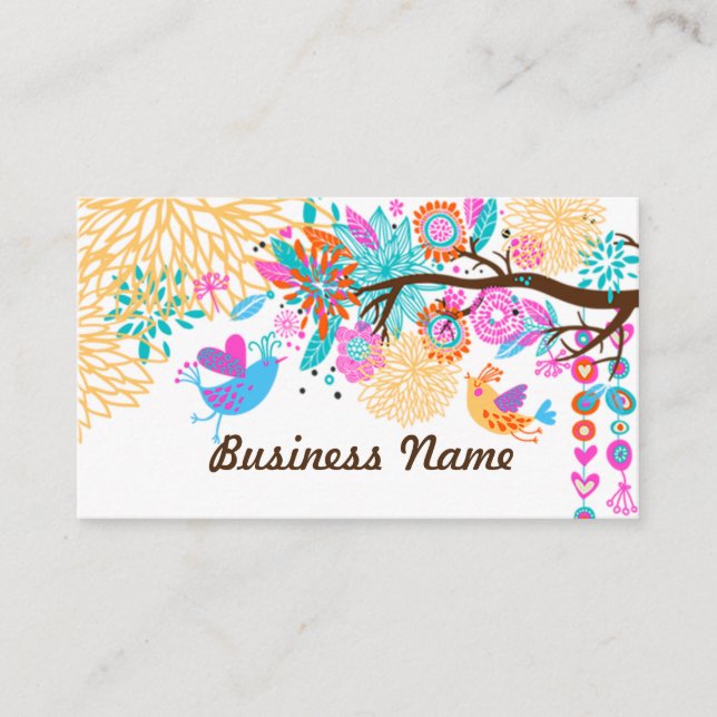 cartão de visita - aves, fundo floral (Frente)