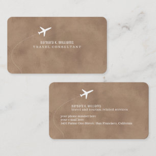 Cartão De Visita Avião simples e elegante marrom antigo