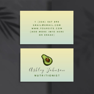 Cartão De Visita Avocado Ilustração Nutricionista Ombre Dietician