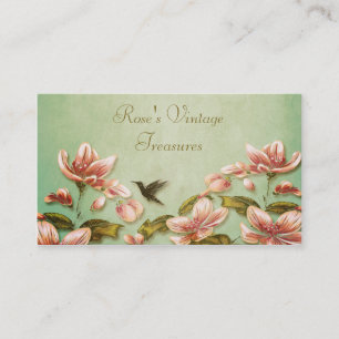 Cartão De Visita Azaleas cor-de-rosa Vintage em Green Mist Retro