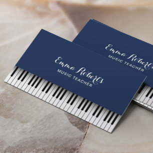 Cartão De Visita Azuis marinhos elegantes dos teclados de piano do