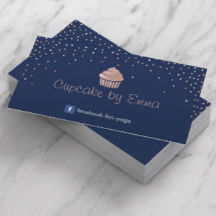 Cartão De Visita Azuis marinhos modernos dos confetes do cupcake