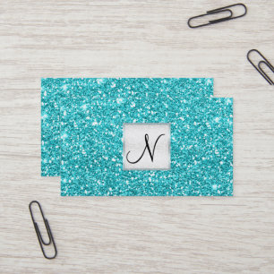 Cartão De Visita Azul Água Brilho Chic Glam Glitzy Salão Spa
