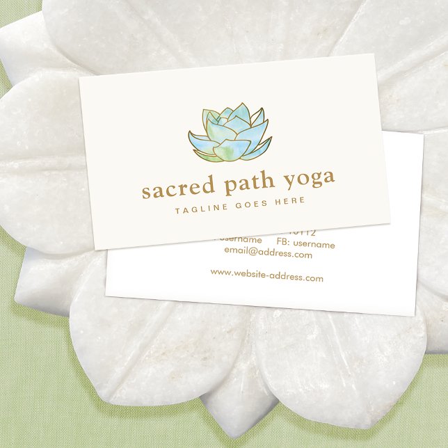 Cartão De Visita Azul Artístico Molercola Lotus Flower Floral (Criador carregado)