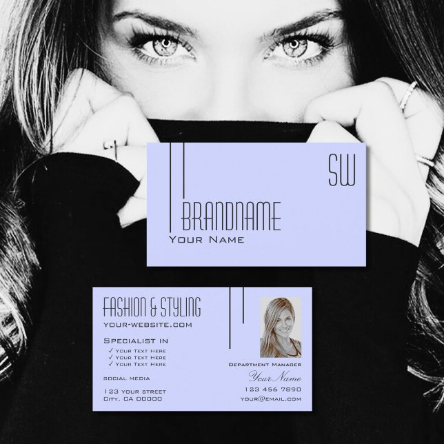 Cartão De Visita Azul-bebê simples com monograma e fotografia simpl (Criador carregado)