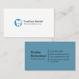 Cartão De Visita Azul-branco-dentário minimalista moderno