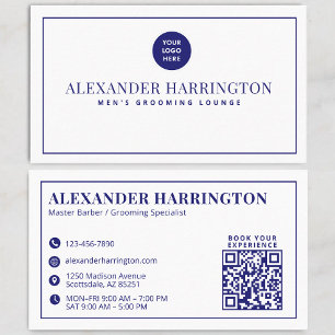 Cartão de Visita Azul Branco Ícone Social Qr Code 