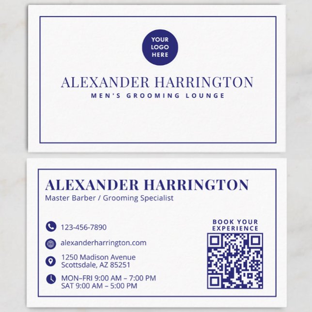 Cartão de Visita Azul Branco Ícone Social Qr Code  (Criador carregado)
