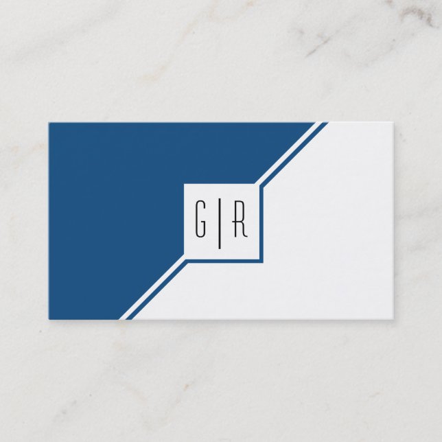 Cartão De Visita Azul clássico monograma geométrico moderno (Frente)