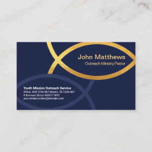 Cartão De Visita Azul, Creative Dourado, Ichthus Fish, Ministério