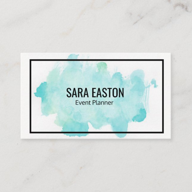 Cartão de visita azul da aguarela com beira (Frente)