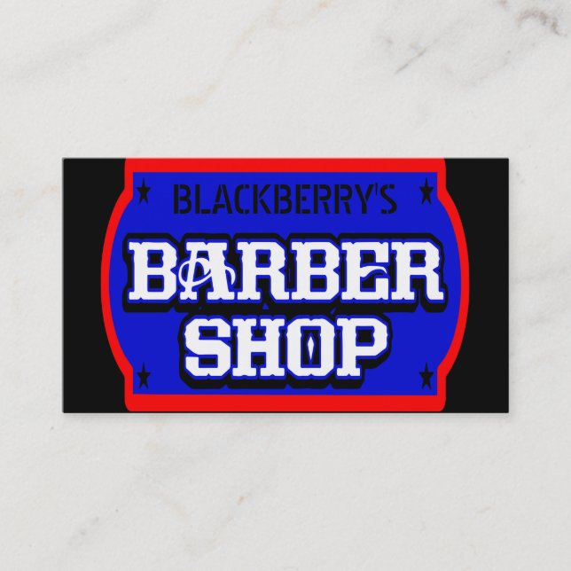 Cartão De Visita Azul de Barbershop (Frente)