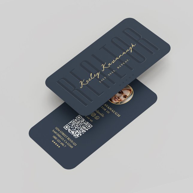 Cartão De Visita Azul de Fotografia do Agente Imobiliário Moderno (Modern Realtor Real Estate Agent Photo Blue Business Card
)