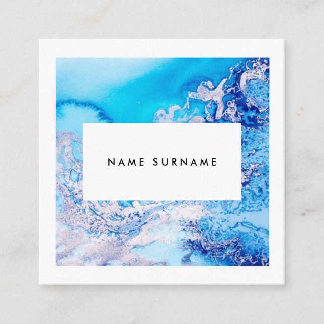 Cartão de visita azul de mármore do quadrado da (Frente)