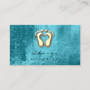 Cartão De Visita Azul de oceano Dourado da terapia do Reflexology