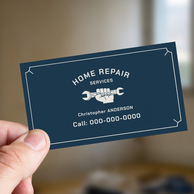 Cartão De Visita Azul de serviços de reparação doméstica (Home Repair Services Blue Business Card)