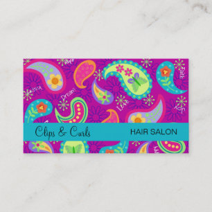 Cartão De Visita Azul de turquesa magenta roxo Paisley moderno