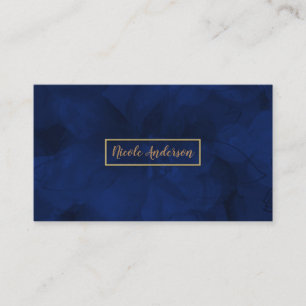 Cartão De Visita Azul Dourado Aquarela Floral Glam Elegante Moderno