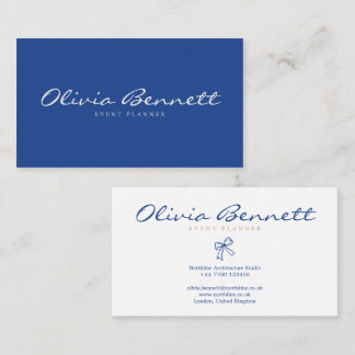 Cartão de Visita Azul e Branco com Laço Elegante