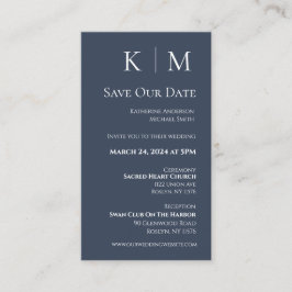 Cartão De Visita Azul e branco-moderno - Salve a data -