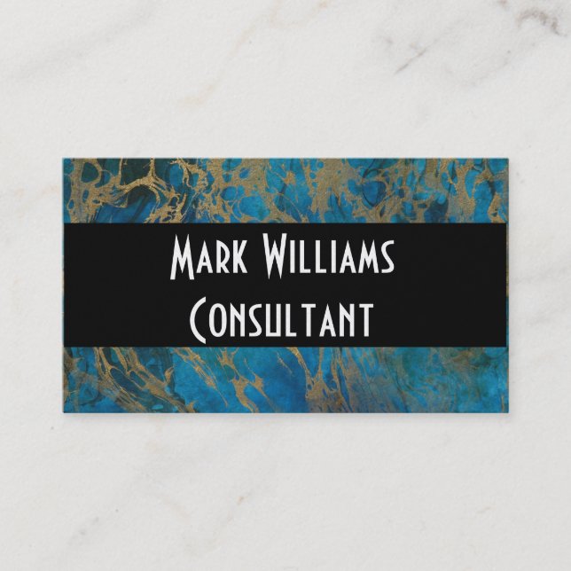 Cartão de visita/Azul e mármore Dourado (Frente)