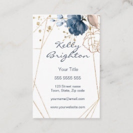 Cartão De Visita Azul e ouro floral aquoso, forma geométrica