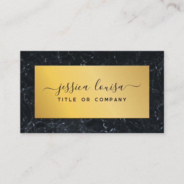 Cartão De Visita Azul escuro e mármore Dourado (Frente)