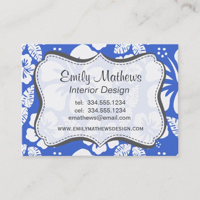 Cartão De Visita Azul Han Hibisco Tropical Havaiano (Frente)