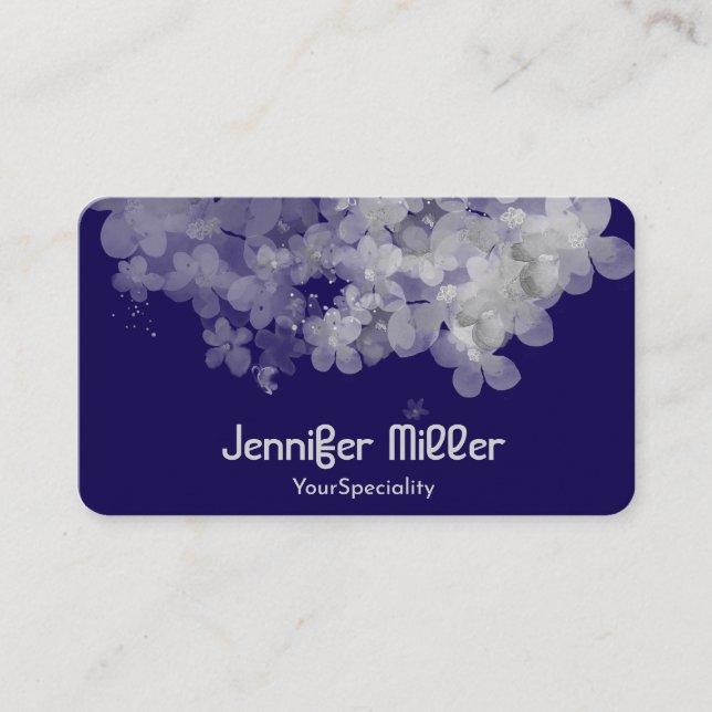 Cartão De Visita Azul-impermeável, cor-de-água floral (Frente)